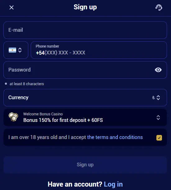 Register and log in at Spinay Casino